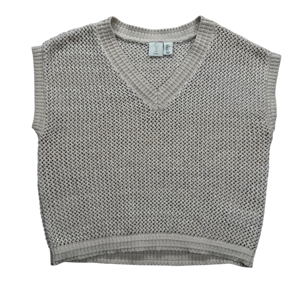 Joie Knit Sweater Vest Sleeveless‎ V-Neck Metallic Gold Accents Large